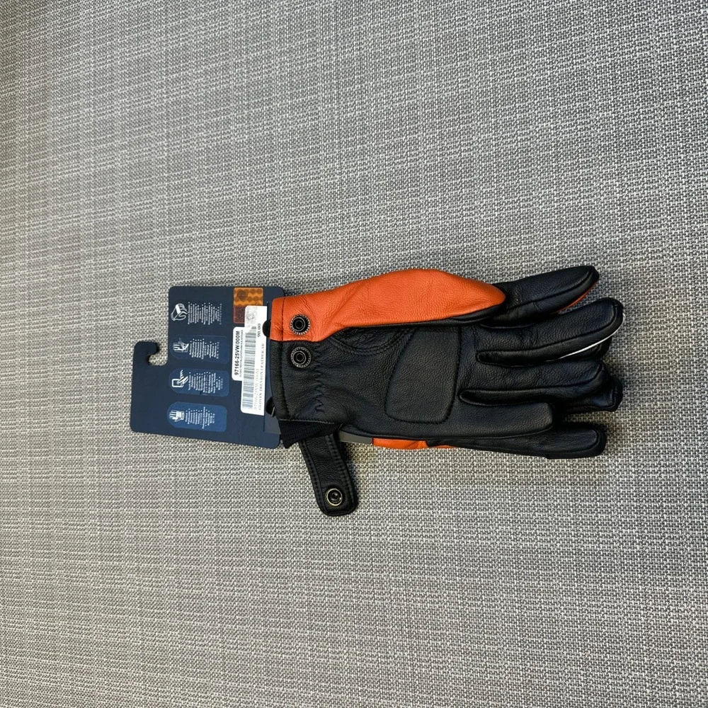 New Harley-Davidson Trenton Leather Riding Gloves Womens Medium Black Orange